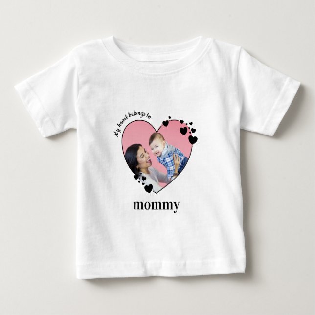 My Heart Belongs To Mommy Personalized Baby Photo Baby T-Shirt (Front)