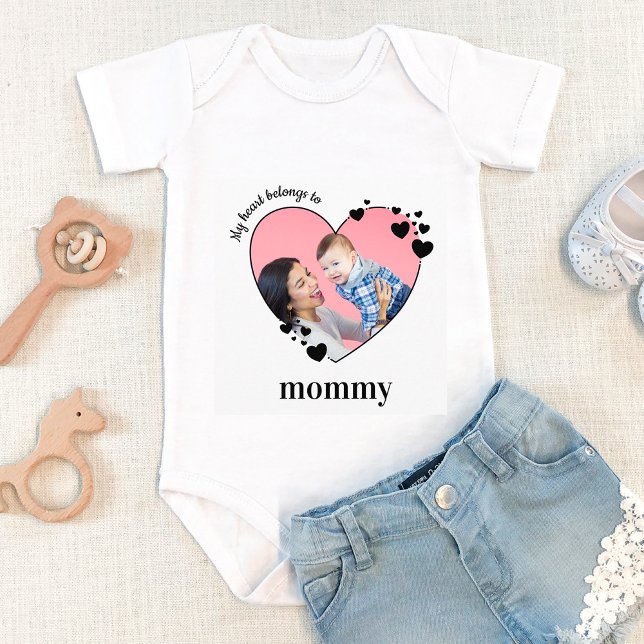 My Heart Belongs To Mommy Personalized Baby Photo Bodysuit (Creator Uploaded)