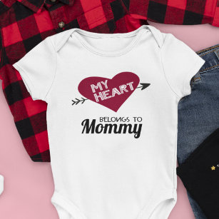 My heart belongs to Mommy white  with red heart Baby Bodysuit