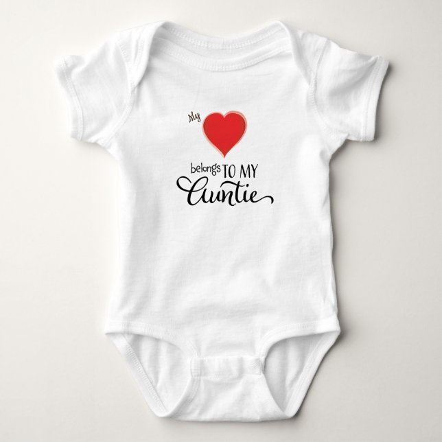 My Heart Belongs to My Auntie Calligraphy Script Baby Bodysuit (Front)