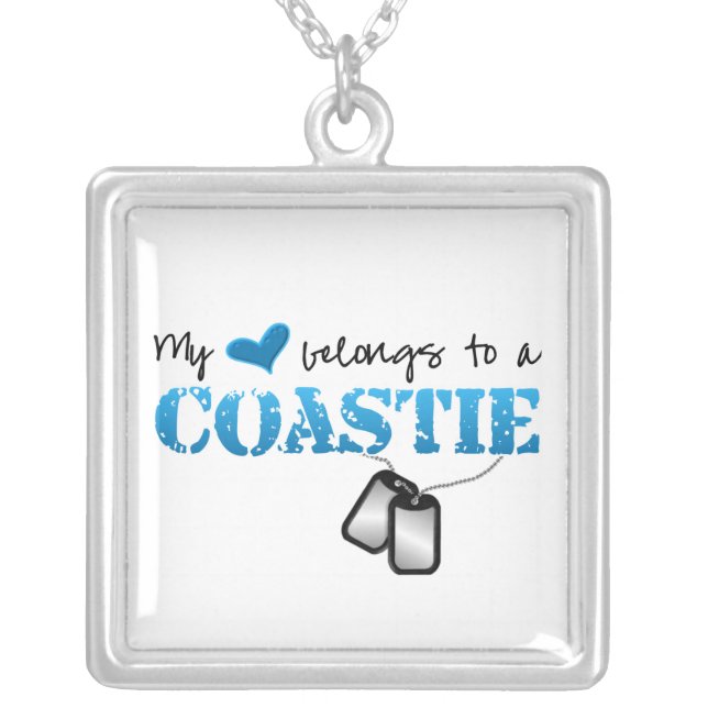 My heart belongs to my Coastie Silver Plated Necklace (Front)