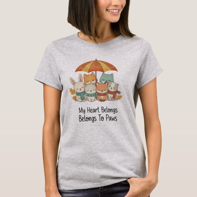 My Heart Belongs To Paws Cute Animal T-Shirt (Front)
