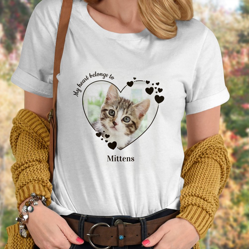Discover My Heart Belongs To Personalized Cat Lover Photo T-Shirt