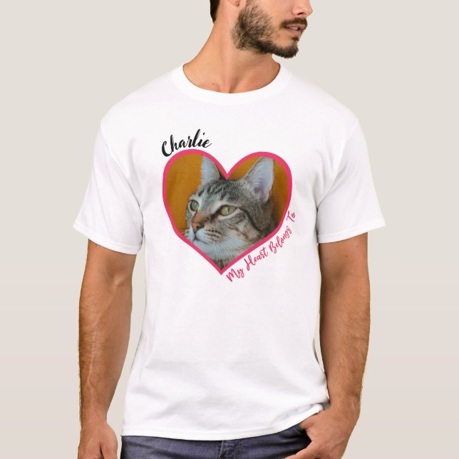 My Heart Belongs To Personalized Cat Photo & Name T-Shirt (Front)