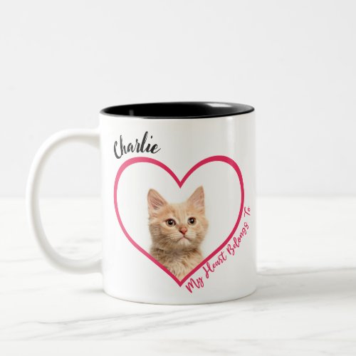 My Heart Belongs To Personalized Cat Photo  Name Two_Tone Coffee Mug