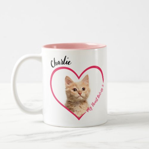 My Heart Belongs To Personalized Cat Photo  Name Two_Tone Coffee Mug
