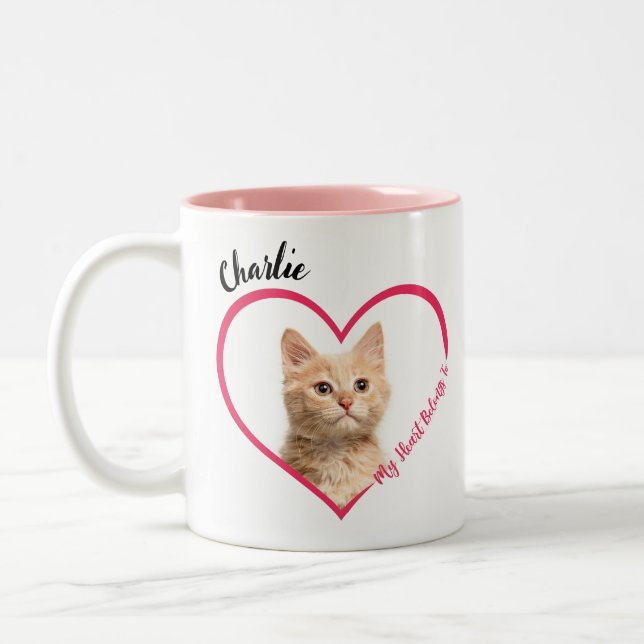 My Heart Belongs To Personalized Cat Photo & Name Two-Tone Coffee Mug (Left)