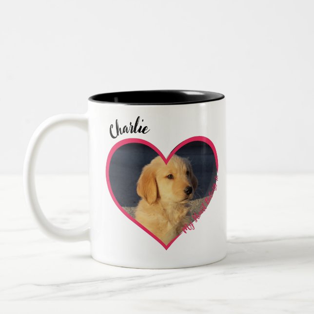 My Heart Belongs To Personalized Dog Photo & Name Two-Tone Coffee Mug (Left)