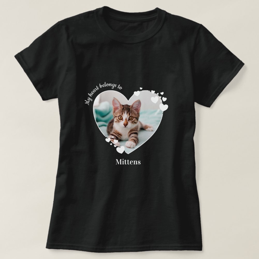 My Heart Belongs To Pet Photo Cat Lover Personalized T-Shirt
