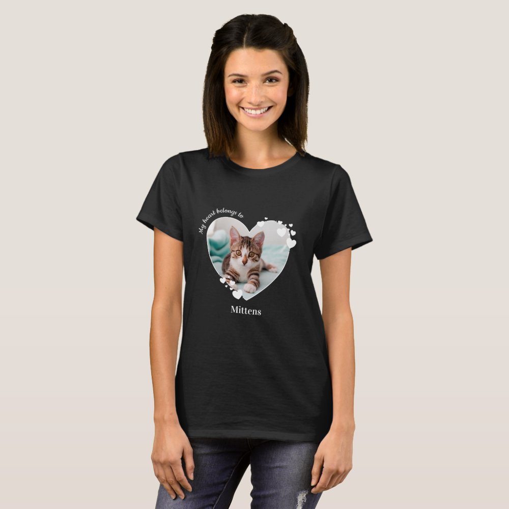 My Heart Belongs To Pet Photo Cat Lover Personalized T-Shirt