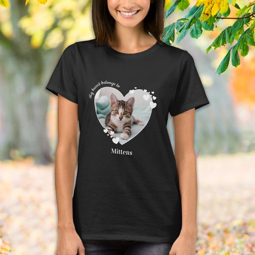 My Heart Belongs To Pet Photo Cat Lover T_Shirt