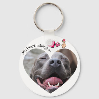 My Heart Belongs to Pitbull dog custom photo Keychain
