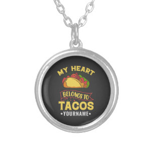 My Heart Belongs To Tacos Silver Plated Necklace
