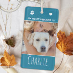 My Heart Belongs To Teal Photo Dog Mom Keychain<br><div class="desc">Carry your pet with you everywhere you go with this custom pet photo keychain ! A must have for every dog lover, dog mom and dog dad ! Quote: My Heart Belongs To ... Personalize wth your dog's favorite photos and name. COPYRIGHT © 2020 Judy Burrows, Black Dog Art -...</div>