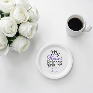 My Heart Belongs to You Romantic Personalized Paper Plates