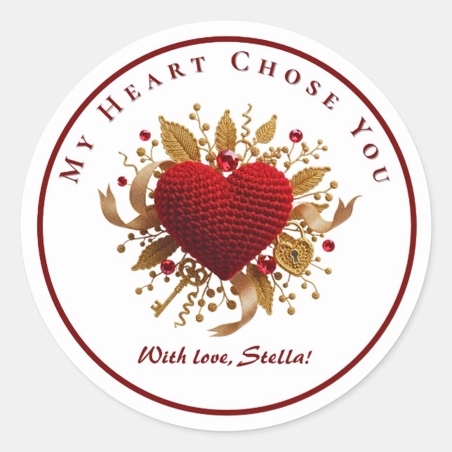 My Heart Chose You Romantic Knitted Heart Sticker (Front)