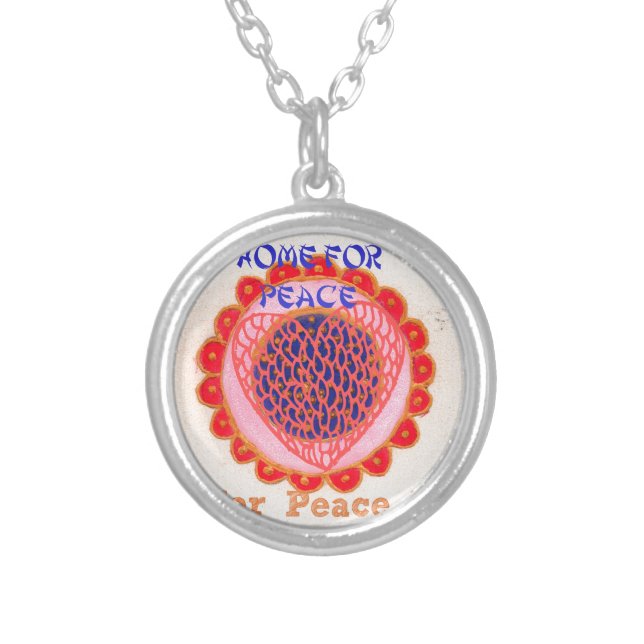 "My Heart Goes Home for Peace" Art Print Silver Plated Necklace (Front)