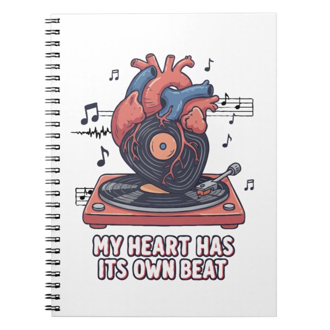 "My Heart Has Its Own Beat" Funny Vinyl Record  Notebook (Front)