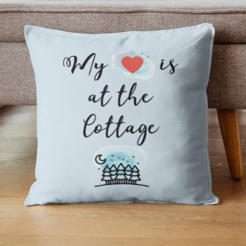 My Heart is at the Cottage with Trees Color Throw Pillow