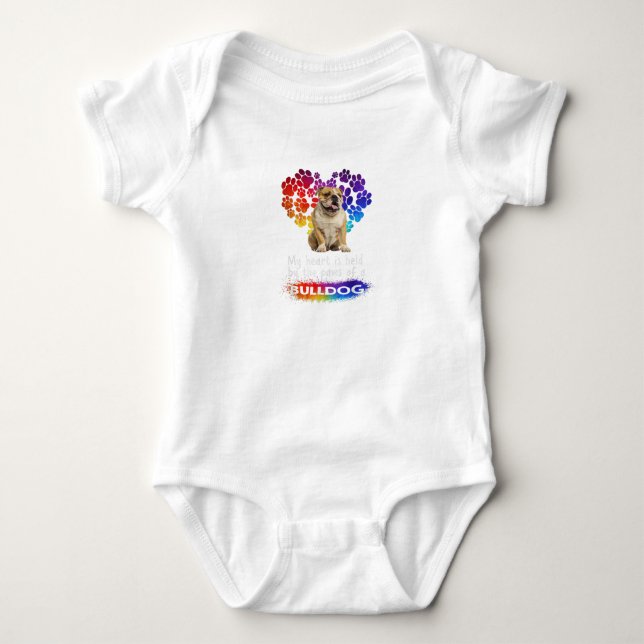 My Heart Is Held By The Paws Of A Bulldog Baby Bodysuit (Front)