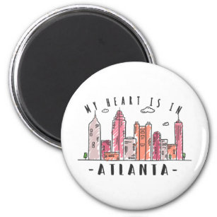 My Heart is In ATLANTA Love USA -Handdrawn Skyline Magnet