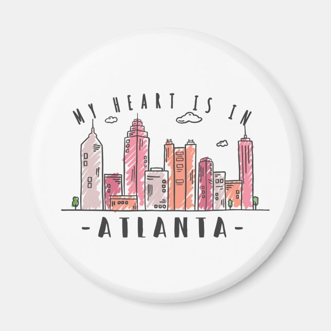 My Heart is In ATLANTA Love USA -Handdrawn Skyline Magnet (Front)