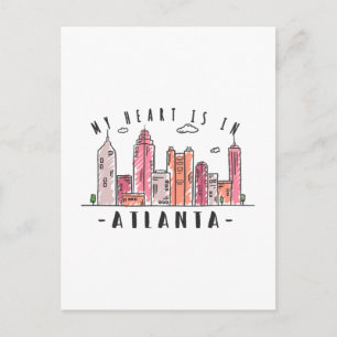 My Heart is In ATLANTA Love USA -Handdrawn Skyline Postcard