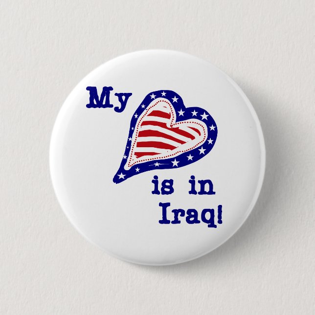 My Heart is in Iraq Tshirts and Gifts Button (Front)