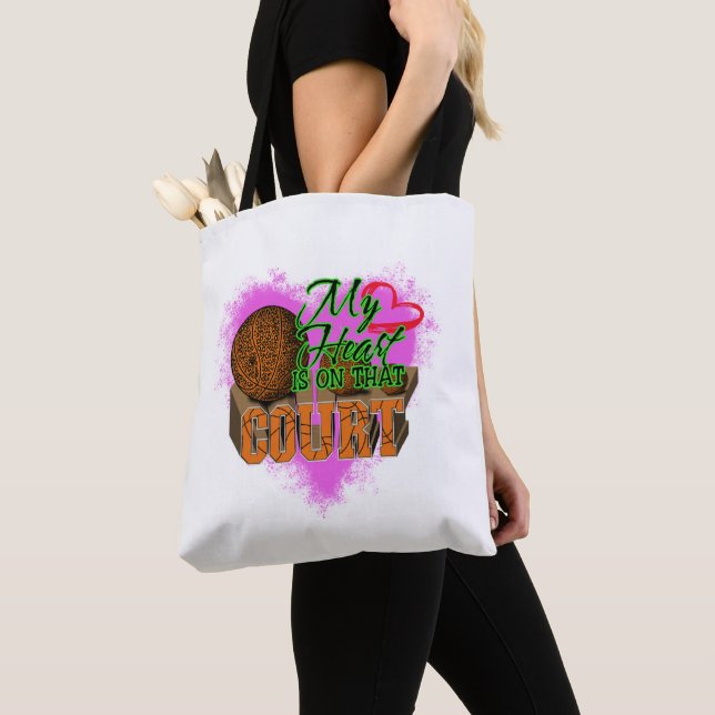 My Heart Is On That Court Basketball, Basketball Tote Bag (Close Up)
