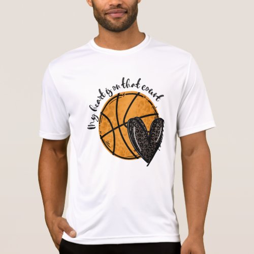 My Heart Is On That Court Basketball Leopard Heart T_Shirt