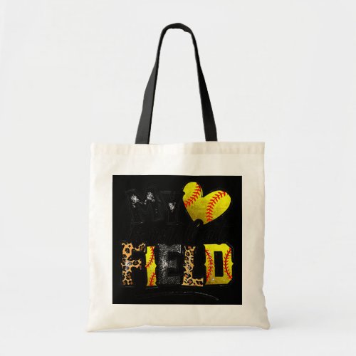 My Heart Is On That Field Baseball Leopard Tote Bag