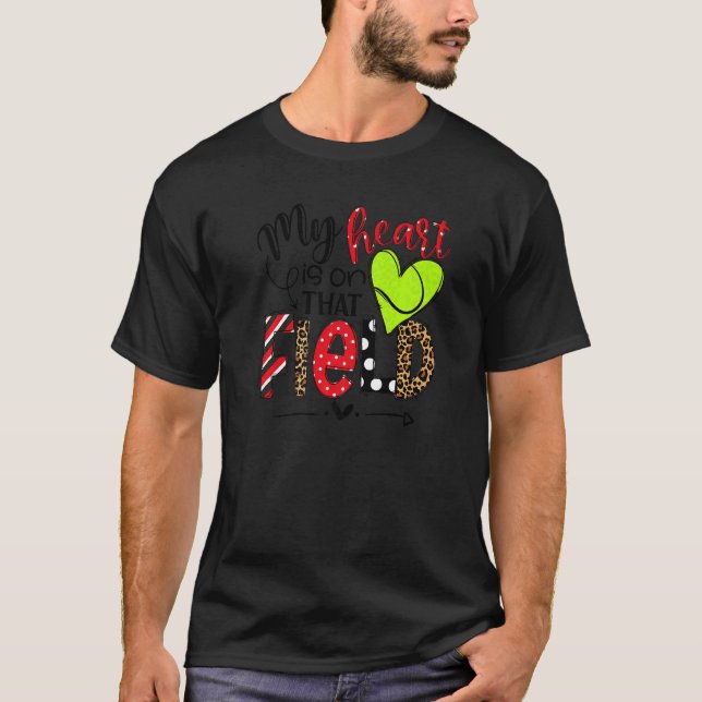 My Heart Is On That Field Leopard Tennis Game Day T-Shirt (Front)