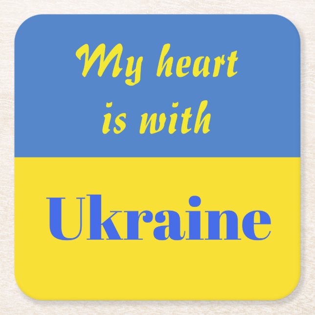 My Heart is With Ukraine Square Paper Coaster (Front)