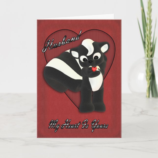My heart is yours, Cute little Skunk with flying h Holiday Card (Front)