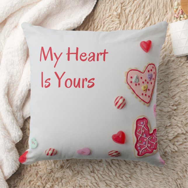My Heart Is Yours  cute Valentine design Throw Pillow (Blanket)