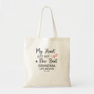 My Heart Just Got a New Beat– New Grandma Gift Tote Bag