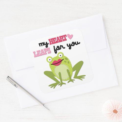 My Heart Leaps Green Valentine Frog Square Sticker