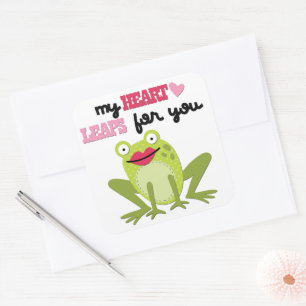 My Heart Leaps Green Valentine Frog Square Sticker