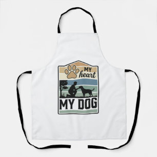 My Heart My Dog Vintage Engraving Dog Lover Design Apron