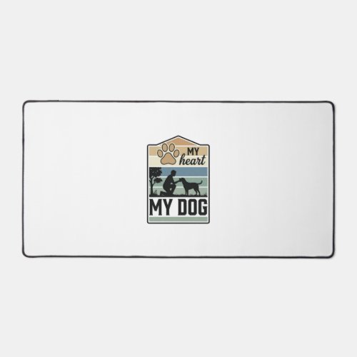 My Heart My Dog Vintage Engraving Dog Lover Design Desk Mat