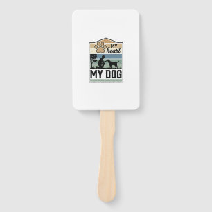 My Heart My Dog Vintage Engraving Dog Lover Design Hand Fan