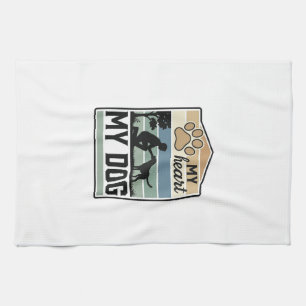 My Heart My Dog Vintage Engraving Dog Lover Design Kitchen Towel