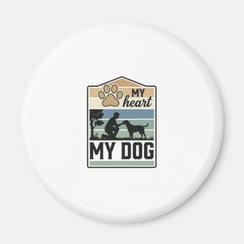 My Heart My Dog Vintage Engraving Dog Lover Design Magnet