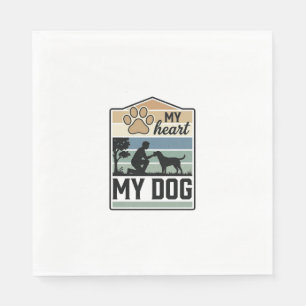 My Heart My Dog Vintage Engraving Dog Lover Design Napkins