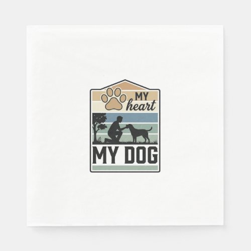 My Heart My Dog Vintage Engraving Dog Lover Design Napkins