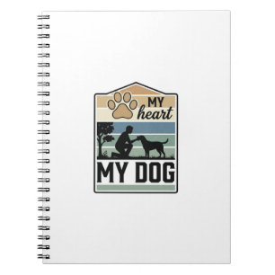 My Heart My Dog Vintage Engraving Dog Lover Design Notebook