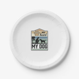 My Heart My Dog Vintage Engraving Dog Lover Design Paper Plates