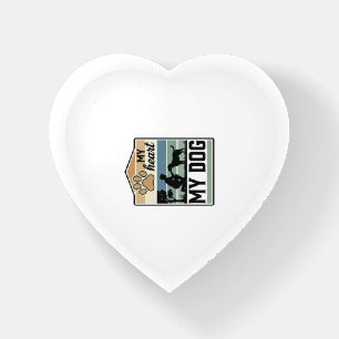 My Heart My Dog Vintage Engraving Dog Lover Design Paperweight