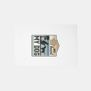 My Heart My Dog Vintage Engraving Dog Lover Design Rug