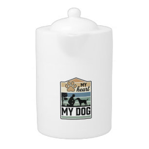 My Heart My Dog Vintage Engraving Dog Lover Design Teapot